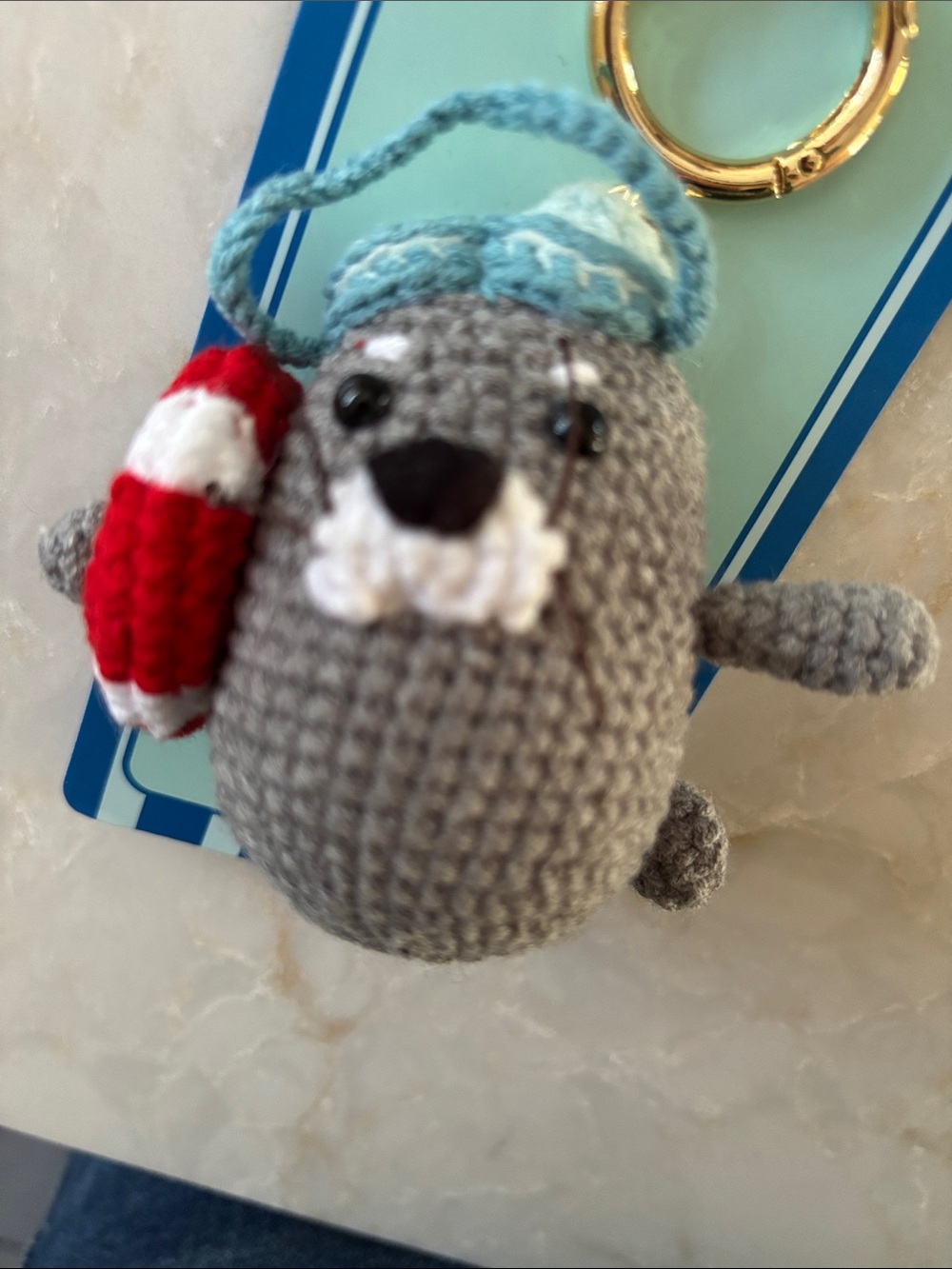NWT Piper K Crochet Seal with giggles and life preserver Key Ring Bag Charm